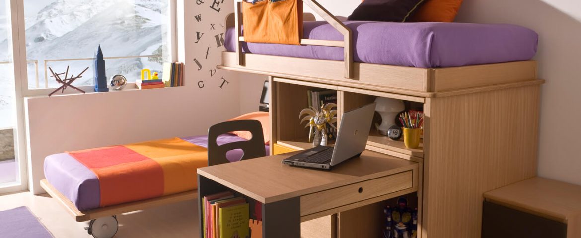 ls15 scrivania estraibile con letto a soppalco